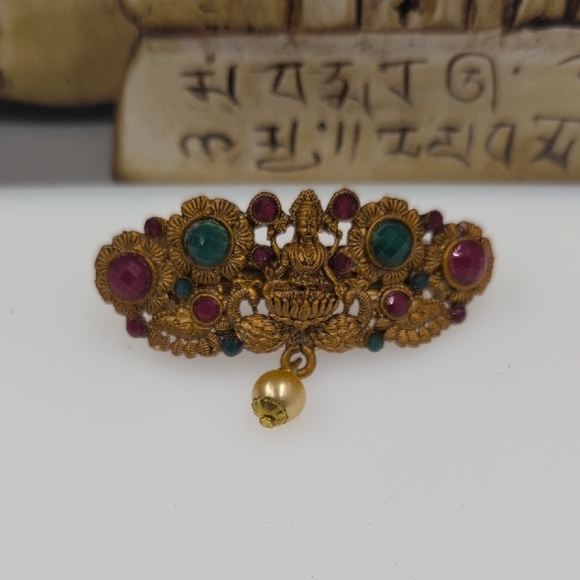 Stunning Indian Temple Jewelry Set 24k Goldplated, Kemp Stones - Set of 4 Lot! - Picture 7 of 9